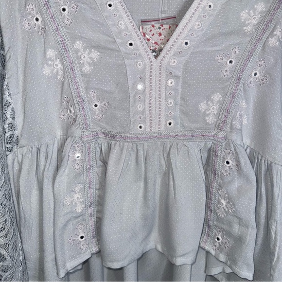 Free People Boogie All Night Blouse-Cropped Lace Balloon Sleeves-Boho-Blue-M-NWT - Picture 4 of 11